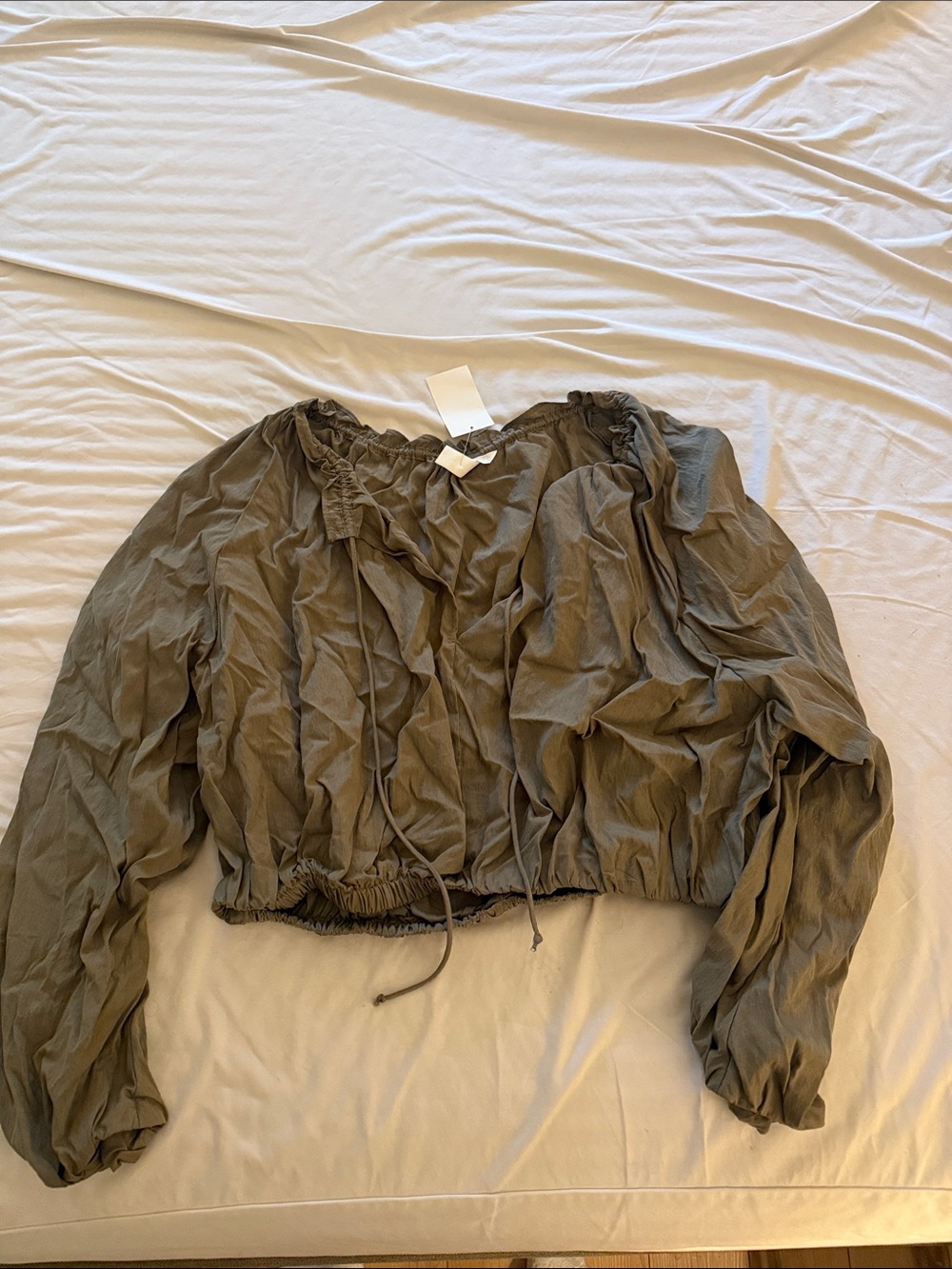 Women's Olive Drawstring Off-Shoulder Crop Top